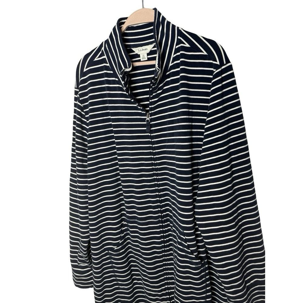 Striped Navy and White Long Sleeve Sleep Robe - Picture 2 of 3